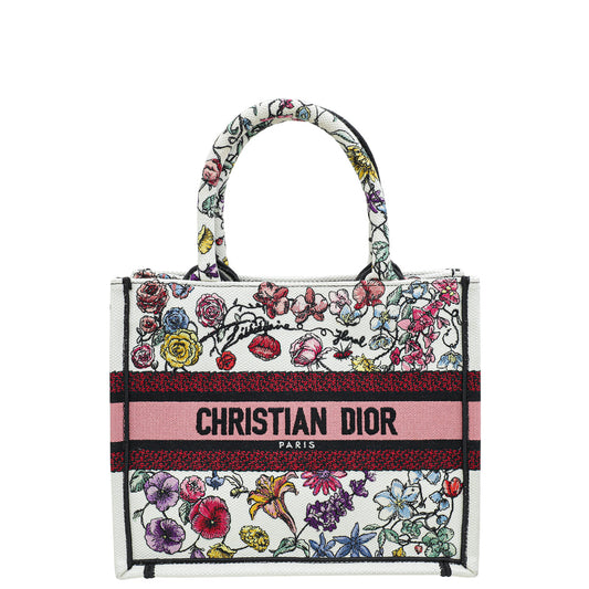 Dior Handbag Christian Book Tote Florilegio Embroidery Bag White Multicolor Small Tote Bag
