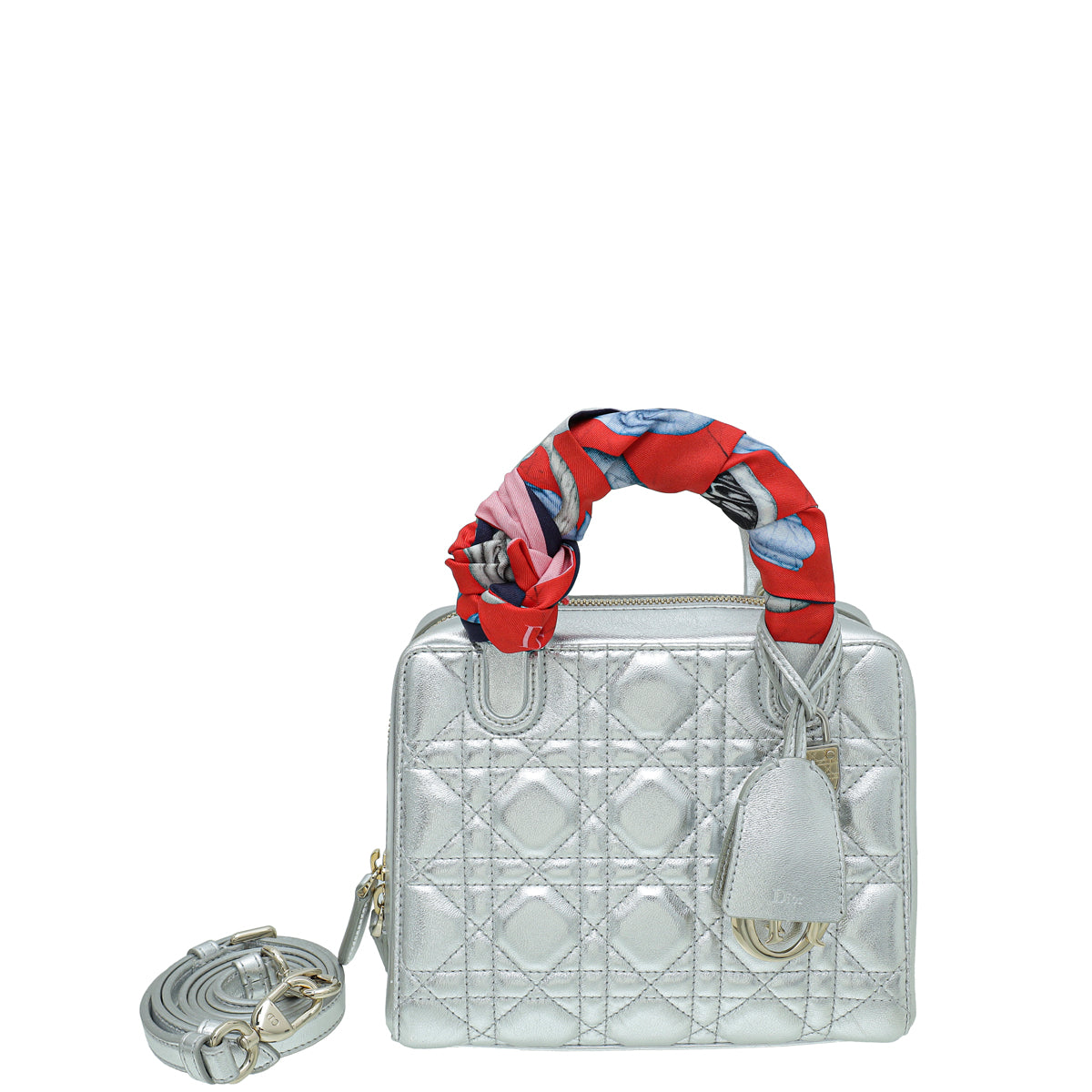 Dior Handbag Christian Metallic Lily Bag W Twilly Silver Scarf