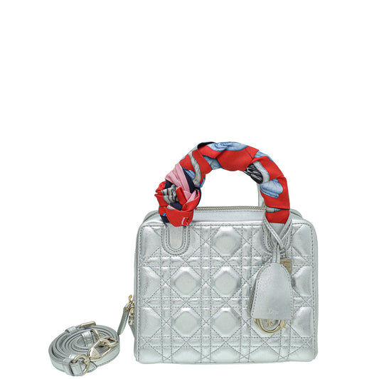 Dior Handbag Christian Metallic Lily Bag W Twilly Silver Scarf