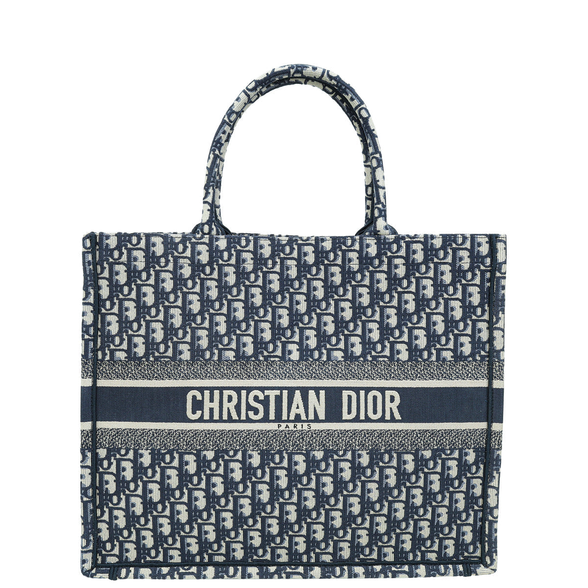 Dior Handbag Christian Oblique Book Tote Bag 3 Blue Navy Large