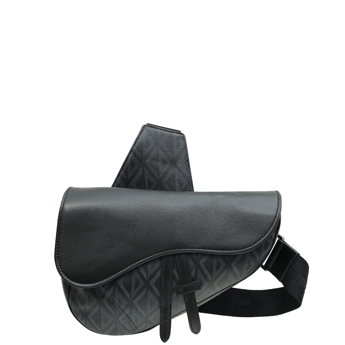 Dior Handbag Christian CD Diamond Print Saddle Crossbody Bag Black