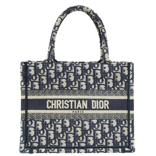 Dior Handbag Christian Oblique Book Tote Bag Blue Navy Small
