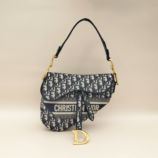 Dior Handbag Christian Oblique Saddle Bag 2 Blue Navy Medium Shoulder Bag