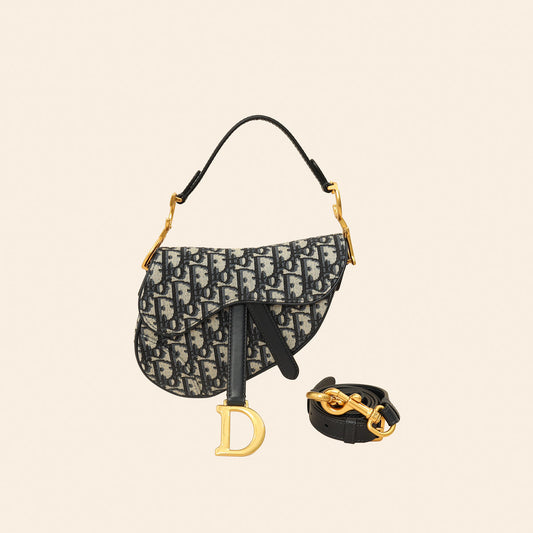 Dior Handbag Christian Saddle Bag w Strap Blue Navy Mini Shoulder Bag