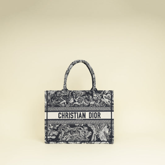Dior Handbag Christian Bicolor Toile De Jouy Reverse Book Medium Embroidered Tote Bag