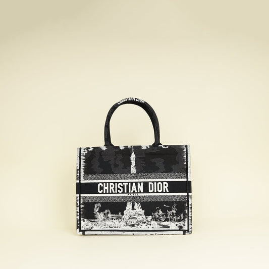 Dior Handbag Christian Paris w Eiffel Tower Book Tote Medium Embroidered Tote Bag