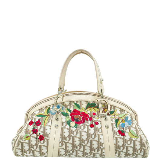 Dior Handbag Christian issimo Frame Tote Bag Beige Multicolor Embroidered