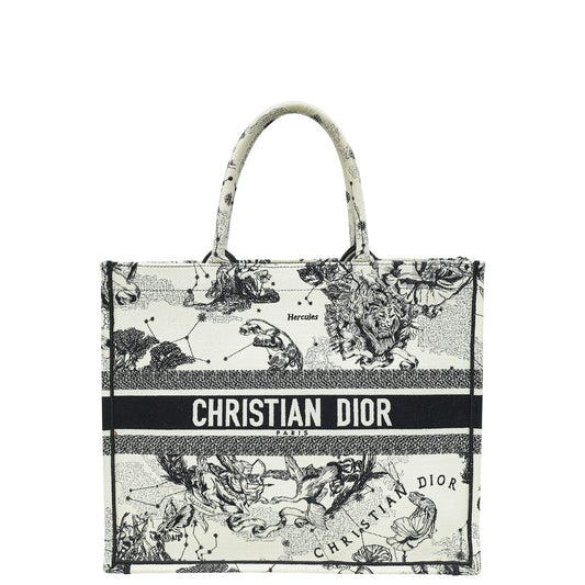 Dior Handbag Christian Bicolor Toile de Jouy Zodiac Embroidery Large Tote Bag