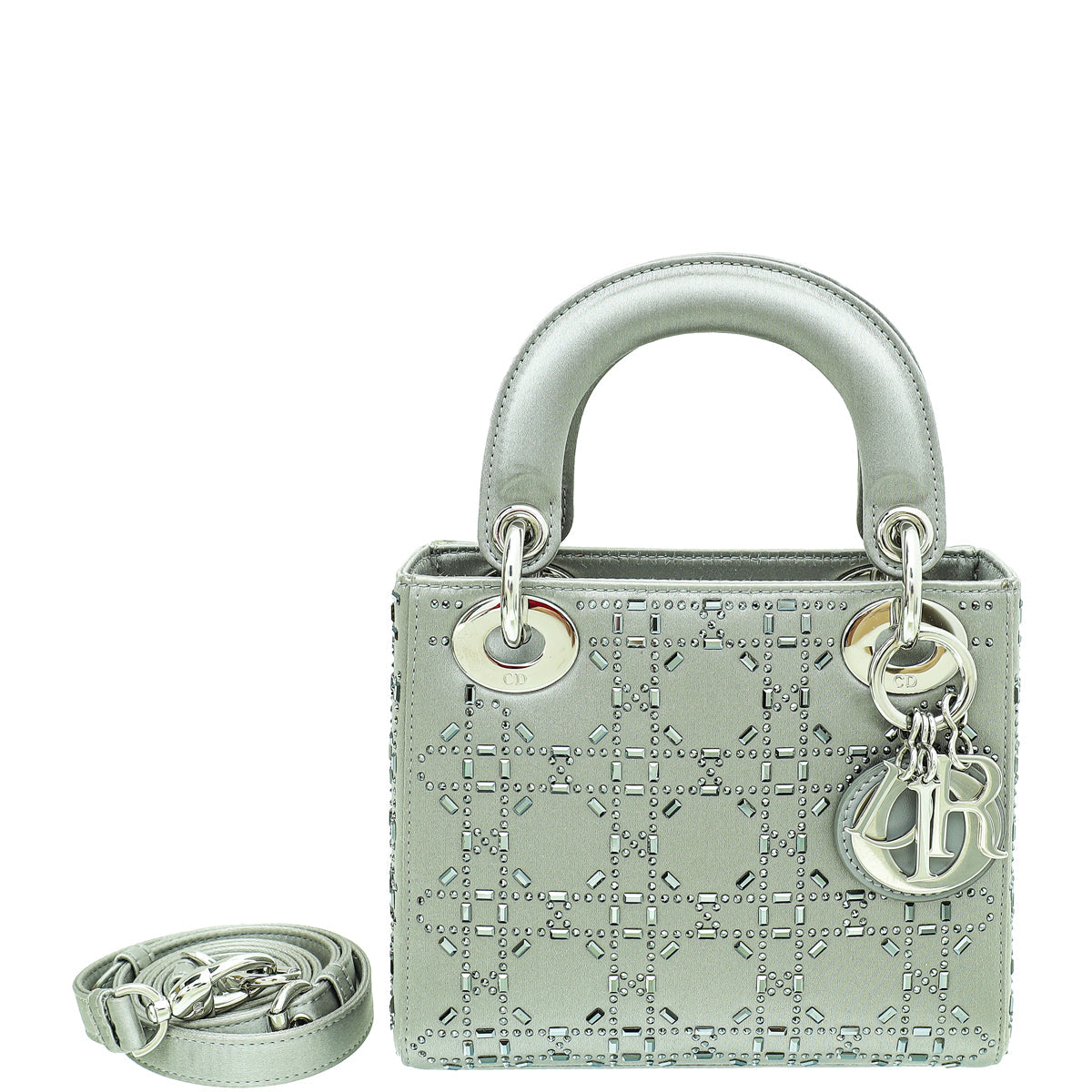 Dior Handbag Christian Grey Strass Cannage Lady Bag 2 Satin Gray Mini Shoulder Bag