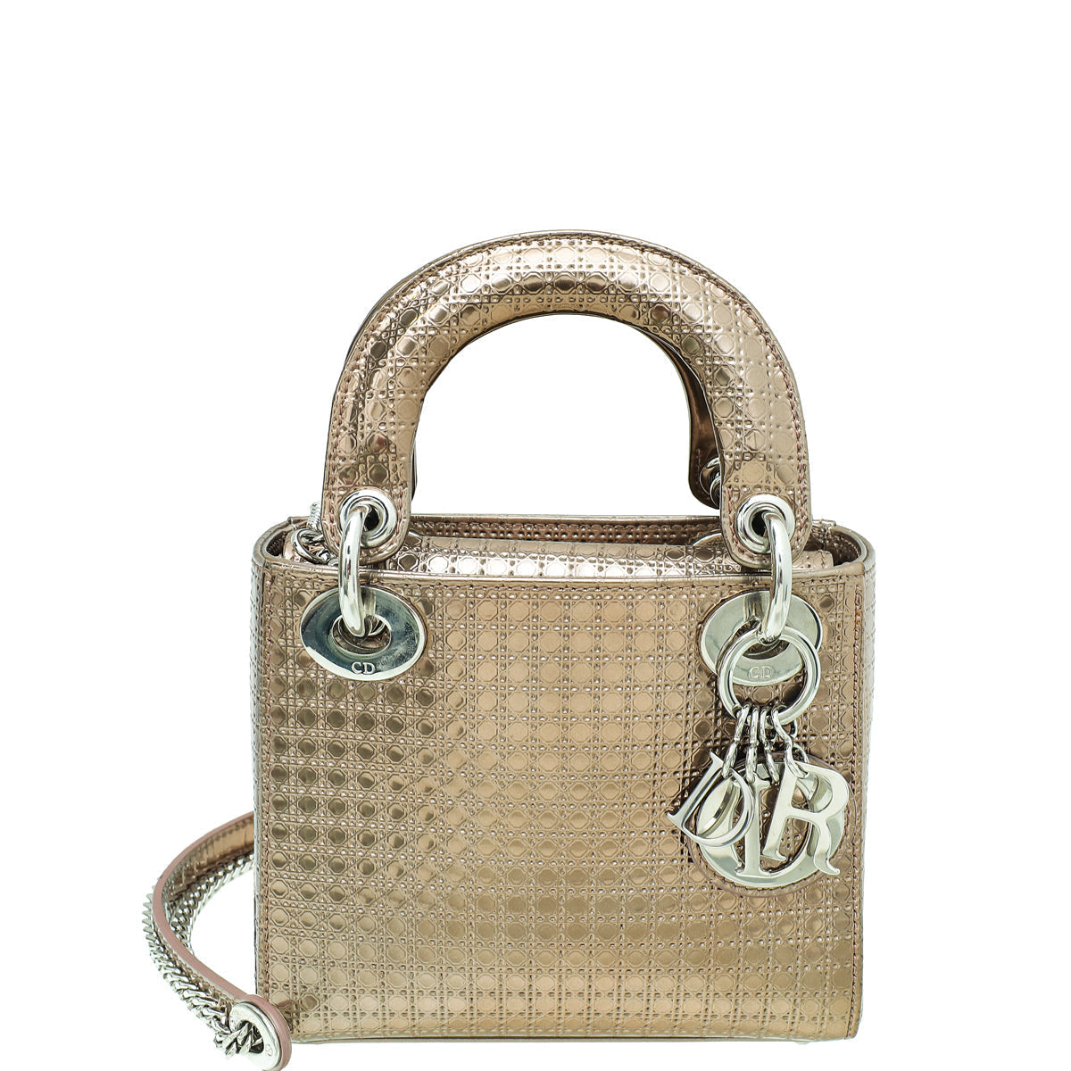 Dior Handbag Christian Metallic Rose Cannage Lady Bag Gold Mini Micro Shoulder Bag