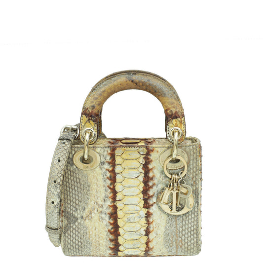 Dior Handbag Christian Bicolor Lady Bag Python Mini Shoulder Bag