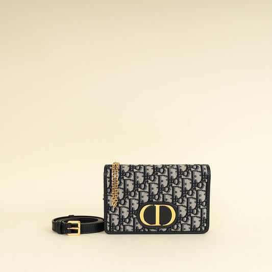 Dior Shoulder Bag Christian 30 Montaigne Oblique 2 Way Blue Navy Chain