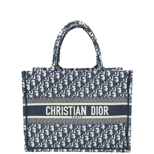 Dior Handbag Christian Oblique Book Tote Bag Blue Navy Medium
