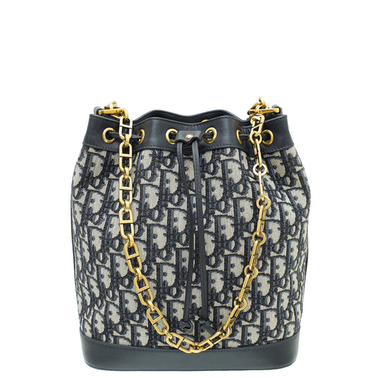 Dior Handbag Christian Oblique Drawstring Bag Blue Large Chain Shoulder Bag
