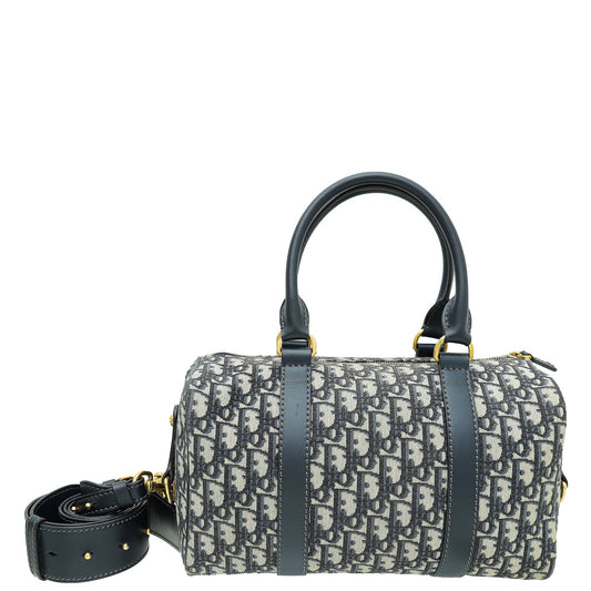 Dior Handbag Christian Oblique Jacquard Boston Bag Blue Navy Shoulder Bag