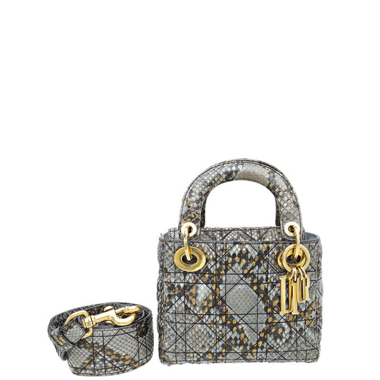 Dior Handbag Christian Bicolor Cannage Supple Lady Bag Python Mini Shoulder Bag