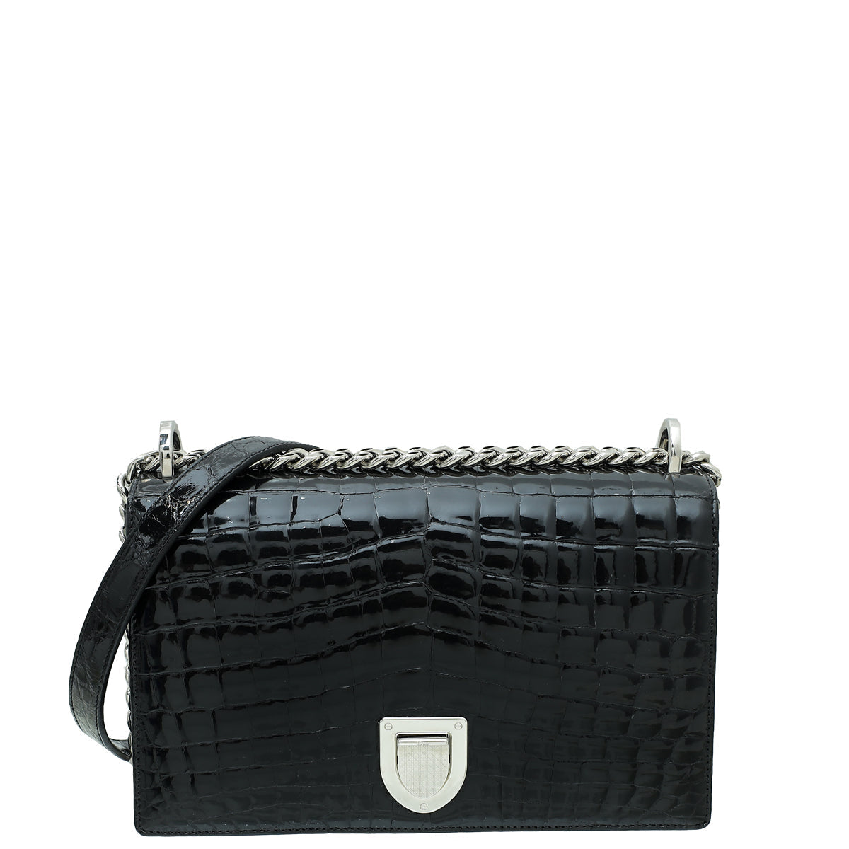 Dior Handbag Christian Shiny Crocodile ama Bag Black Medium Flap Shoulder Bag