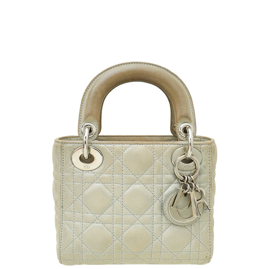 Dior Handbag Christian Metallic Grey Lady Shimmer Cannage Bag Gray Mini Mini Bag
