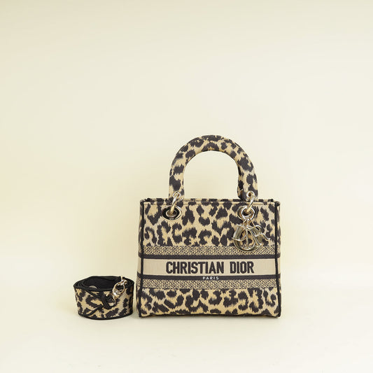 Dior Handbag Christian Bicolor Lady D-Lite Mizza Bag 2 Medium Embroidered Shoulder Bag