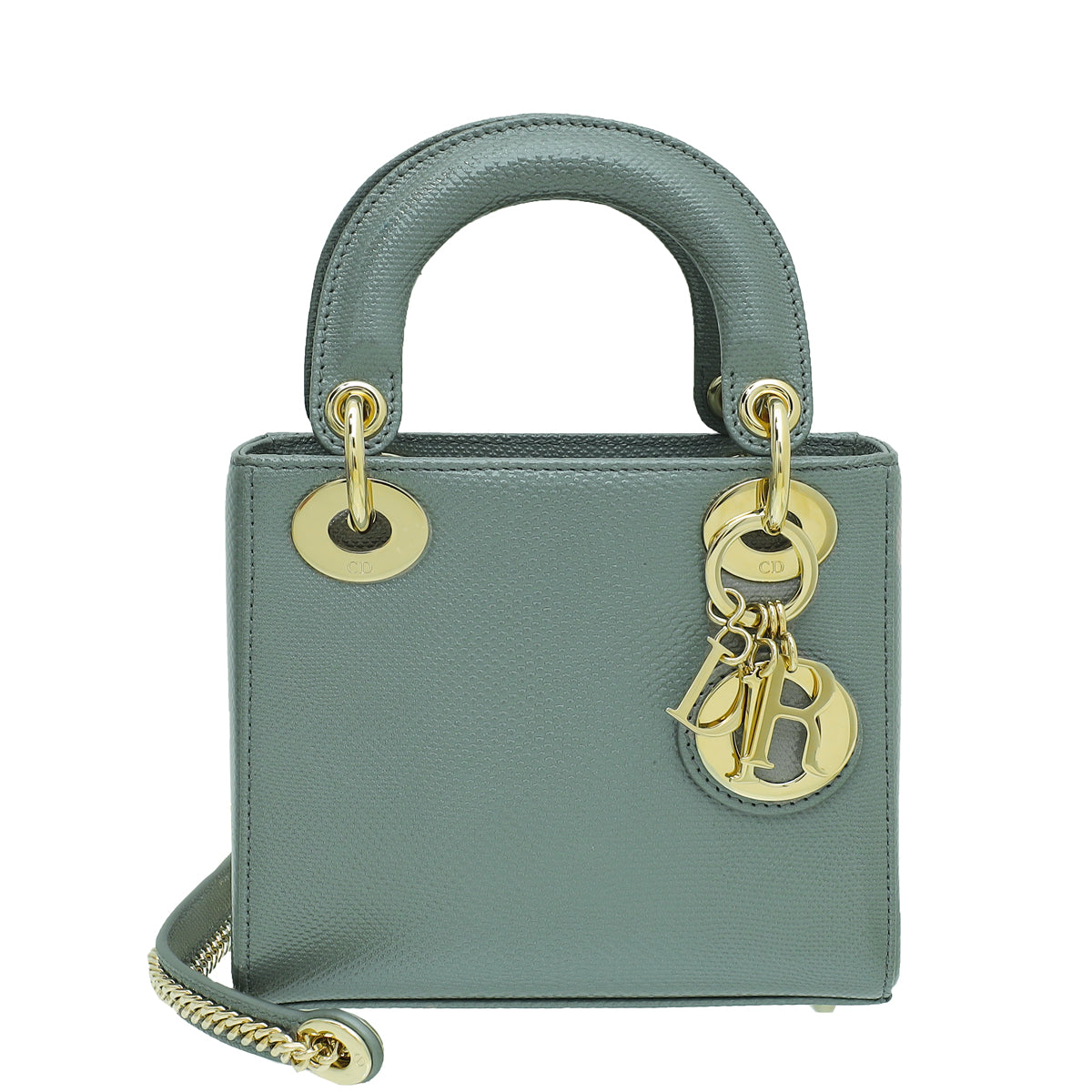 Dior Handbag Christian Metallic Grey Karung Lady Bag Gray Mini Chain Shoulder Bag