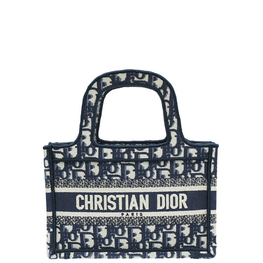 Dior Handbag Christian Oblique Book Tote Bag Blue Mini