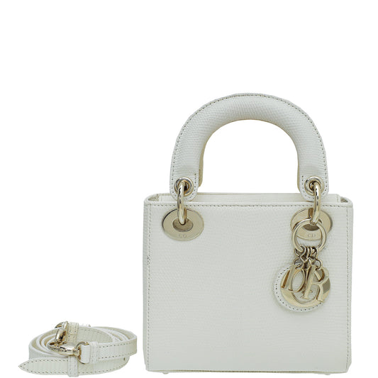 Dior Handbag Christian Lizard Lady Bag White Mini Shoulder Bag
