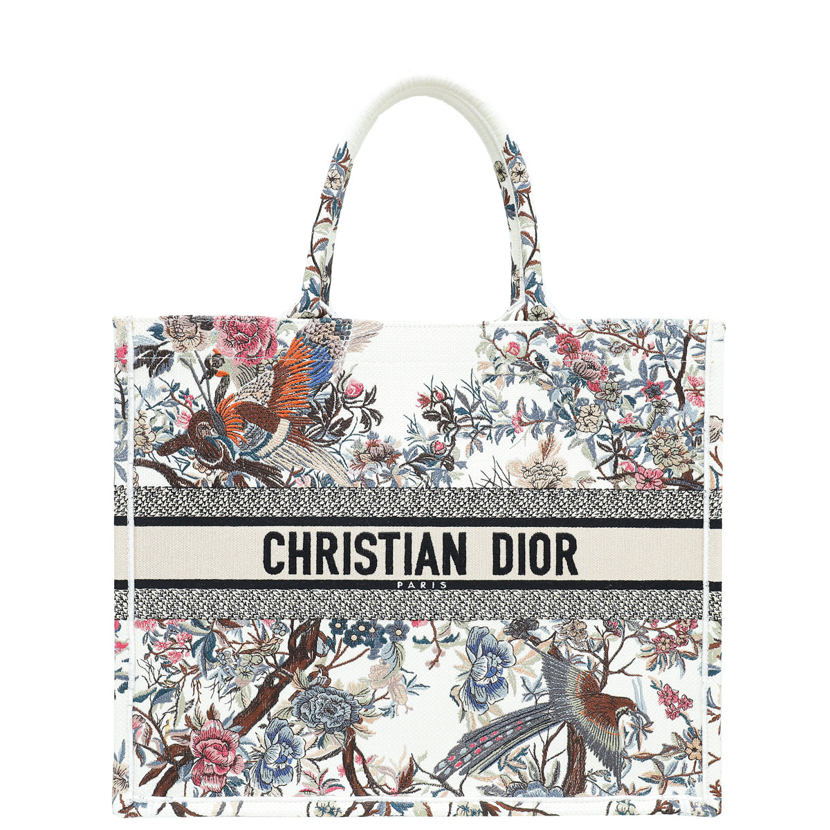 Dior Handbag Christian Latte Jardin d'Hiver Embroidery Book Tote Multicolor Large Tote Bag