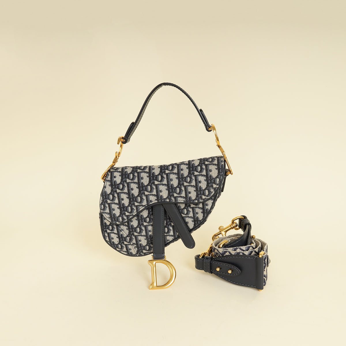 Dior Handbag Christian Oblique Saddle With Medallion Strap Blue Navy Mini Shoulder Bag