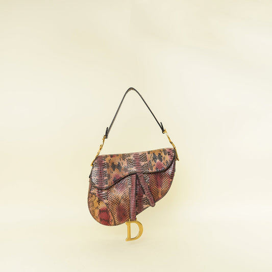 Dior Handbag Christian Saddle Bag Python Multicolor Medium