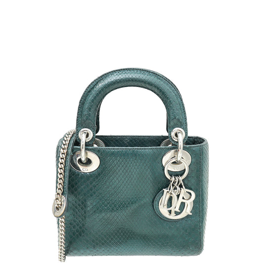 Dior Handbag Christian Dark Lady Bag Python Green Mini Shoulder Bag