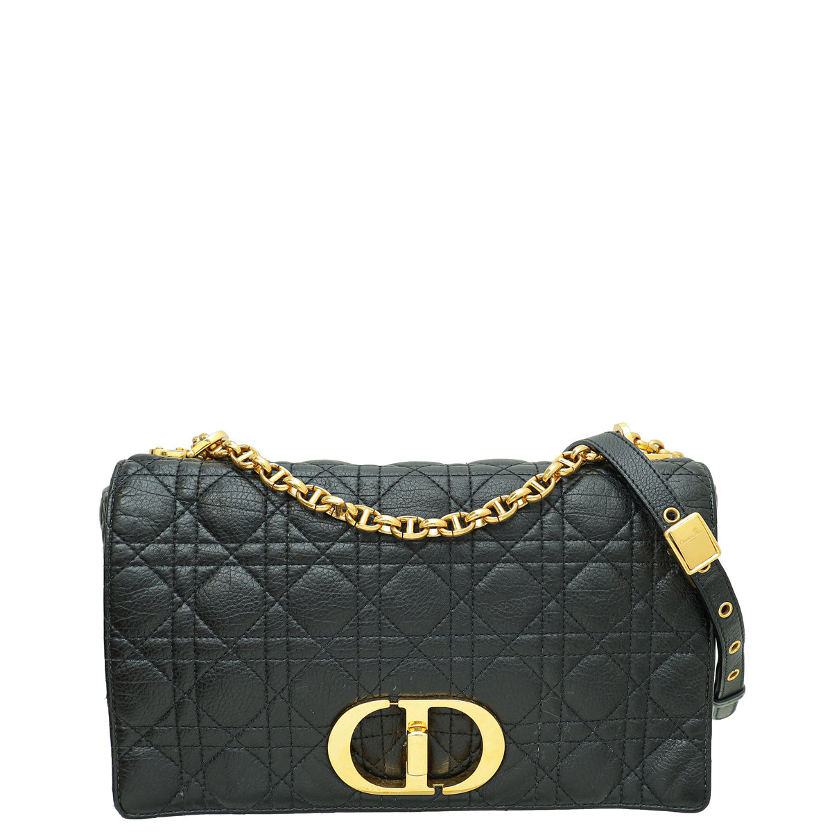 Dior Handbag Christian Supple Cannage Caro Bag Black Large Flap Shoulder Bag