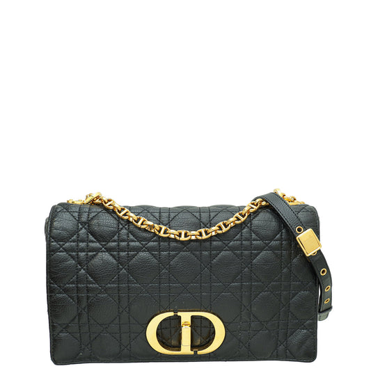 Dior Handbag Christian Supple Cannage Caro Bag Black Large Flap Shoulder Bag