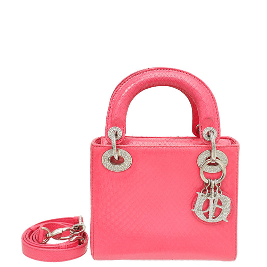 Dior Handbag Christian Swarovski Crystal Lady Bag Python Pink Mini Shoulder Bag