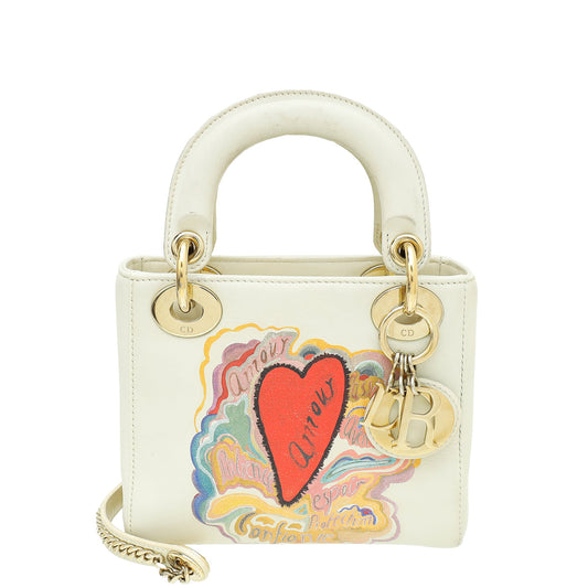 Dior Handbag Christian Off Ltd. Ed. Amour Print Lady White Multicolor Mini Shoulder Bag