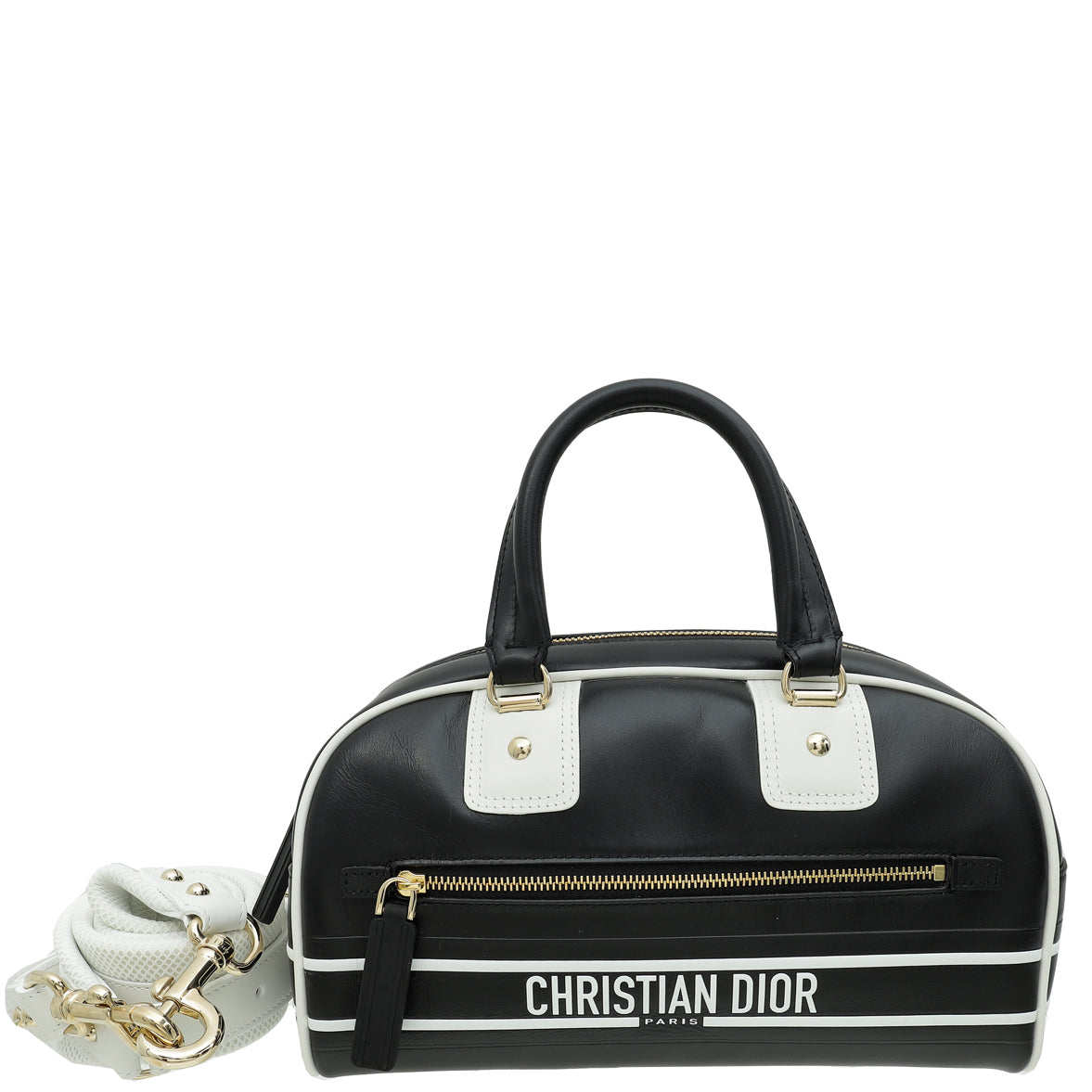Dior Handbag Christian Bicolor Vibe Bowling Bag Small Zip Shoulder Bag