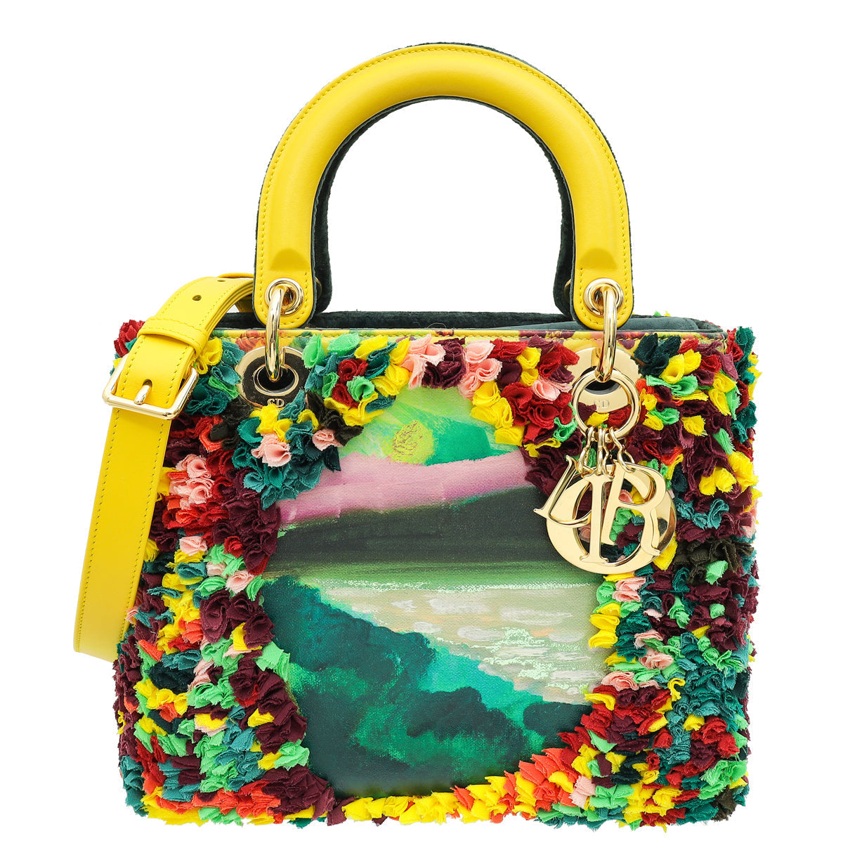 Dior Handbag Christian L.E Shara Hughes Lady Bag Yellow Multicolor Medium Shoulder Bag