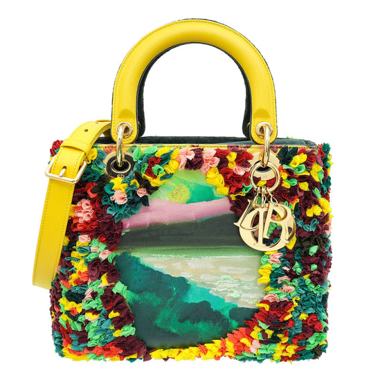 Dior Handbag Christian L.E Shara Hughes Lady Bag Yellow Multicolor Medium Shoulder Bag