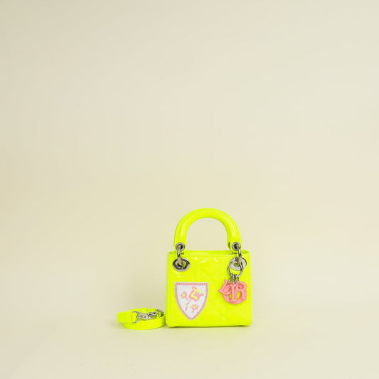 Dior Handbag Christian Neon Lady with Patch Bag Green Micro Embroidered Shoulder Bag