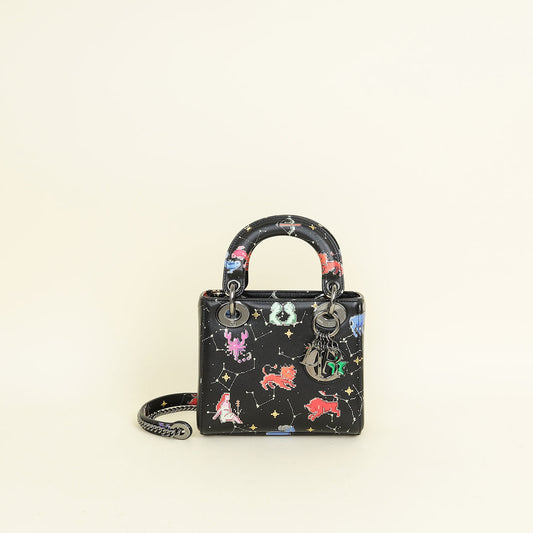 Dior Handbag Christian Pixel Zodiac Print Lady Bag Black Multicolor Mini Shoulder Bag