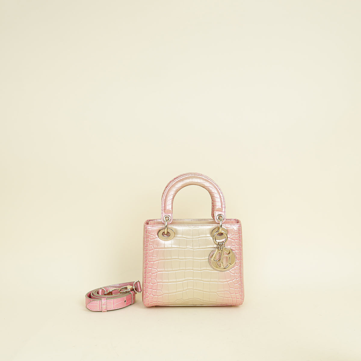 Dior Handbag Christian Bicolor Metallic Lady Alligator Bag Small Shoulder Bag
