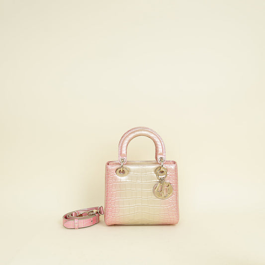 Dior Handbag Christian Bicolor Metallic Lady Alligator Bag Small Shoulder Bag