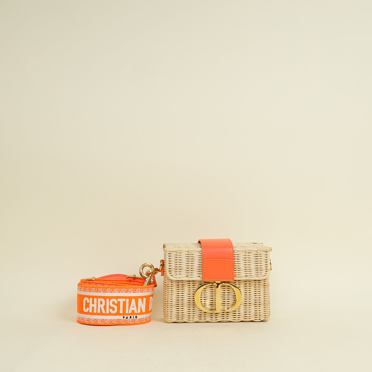 Dior Handbag Christian Neon 30 Montaigne Box Bag Wicker Orange Shoulder Bag