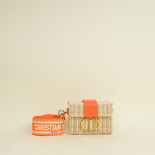 Dior Handbag Christian Neon 30 Montaigne Box Bag Wicker Orange Shoulder Bag