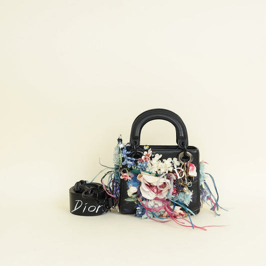 Dior Handbag Christian Lady X Gigi Sue Flower Beads Black Multicolor Mini Shoulder Bag