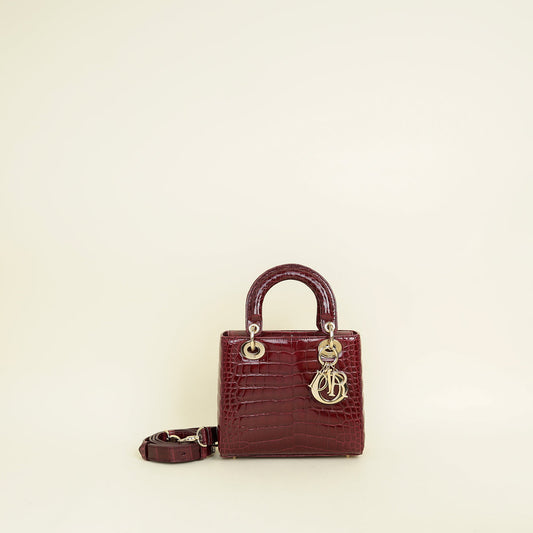 Dior Handbag Christian Burgundy Lady Alligator Bag Small Shoulder Bag