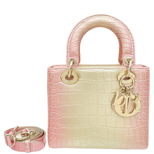 Dior Handbag Christian Metallic Bicolor Alligator Lady Bag Small Shoulder Bag