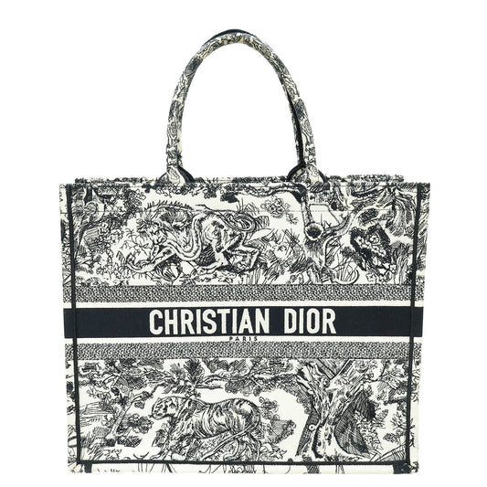 Dior Handbag Christian Toile De Jouy Embroidery Book Tote Large Shoulder Bag