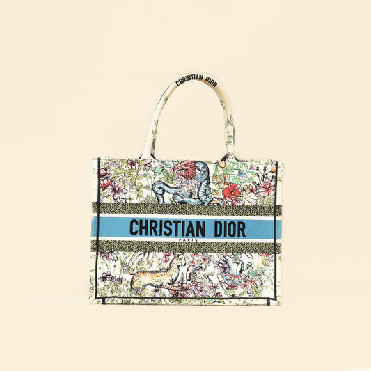 Dior Handbag Christian D-Constellation Embroidery Book Tote Bag White Multicolor Medium