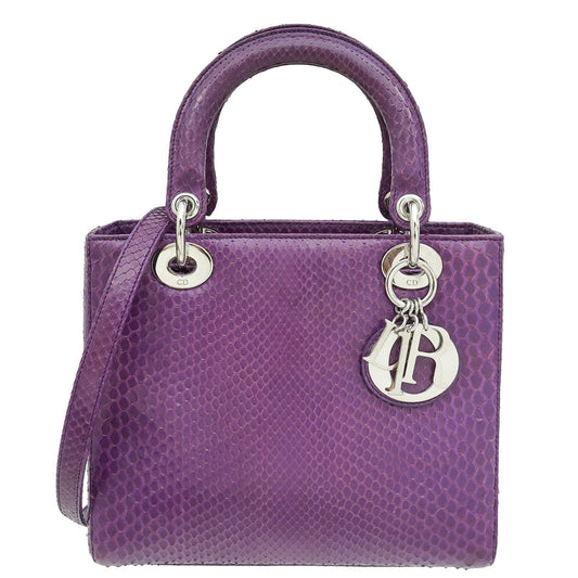 Dior Handbag Christian Violet Lady Bag 4 Python Medium Shoulder Bag