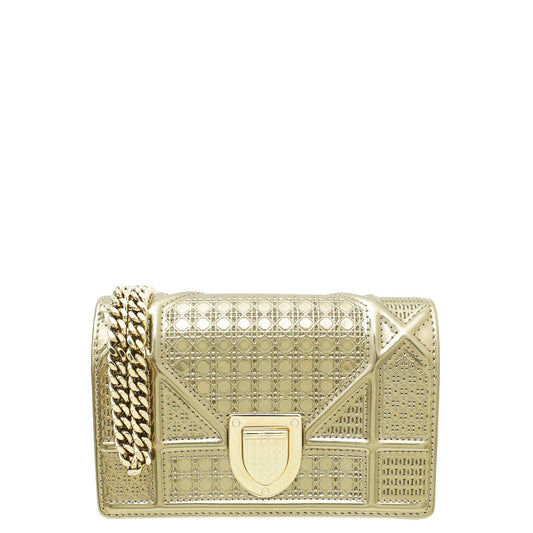Dior Handbag Christian Metallic -Cannage ama Bag Gold Baby Micro Shoulder Bag